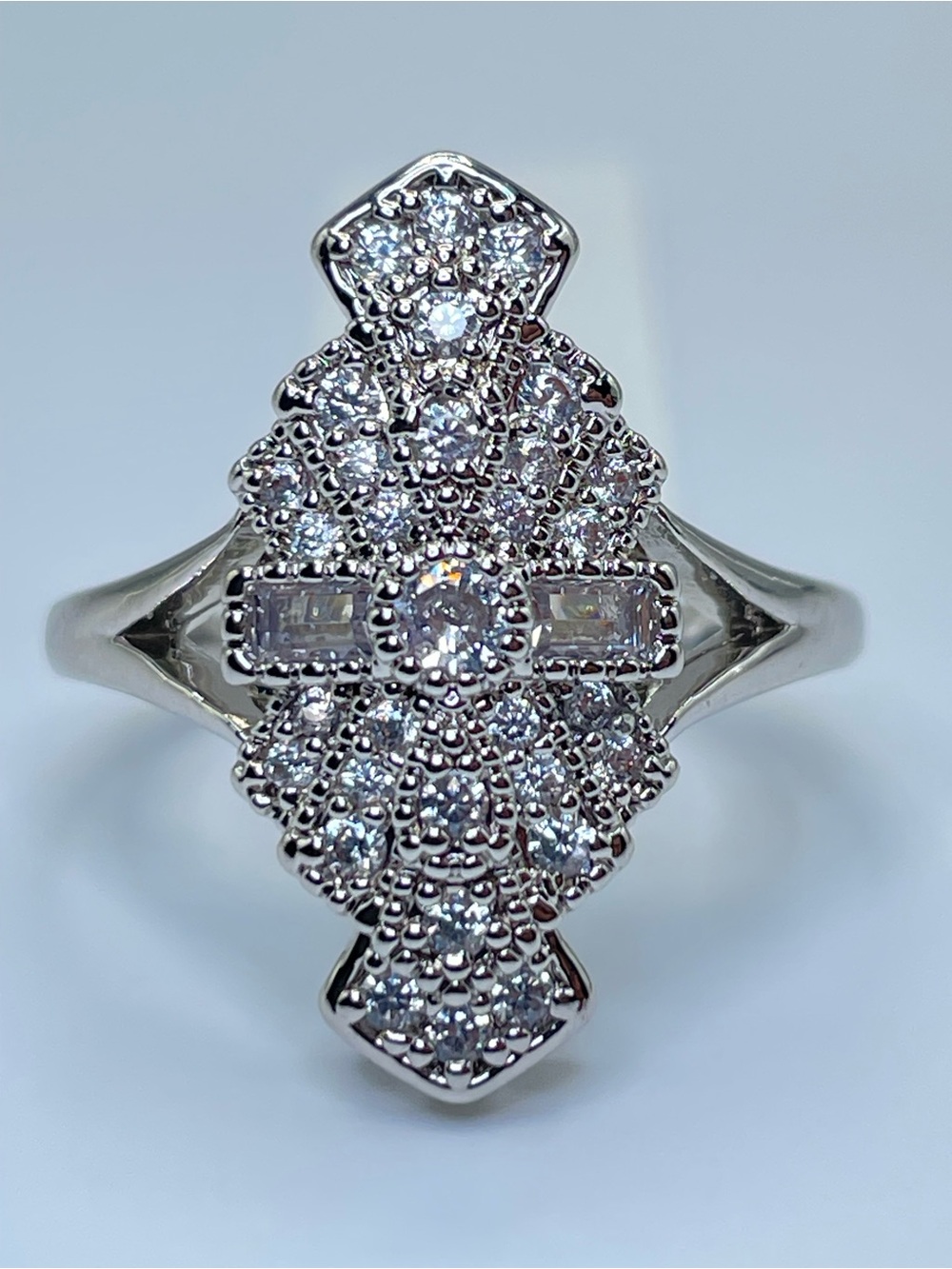 Swarovski Crystal Elements Pave White Crystal Cluster Art Deco Ring Sz 7